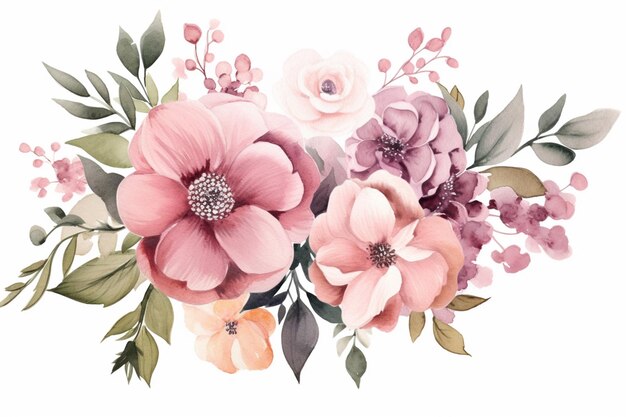 il y a une aquarelle d'un bouquet de fleurs ai génératif