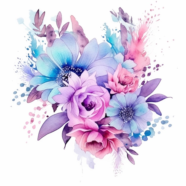 Il y a une aquarelle d'un bouquet de fleurs générative ai