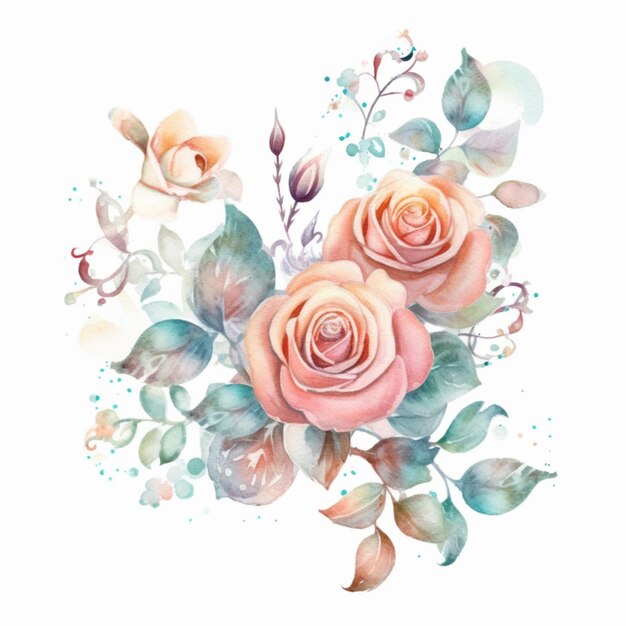 il y a une aquarelle d'un bouquet de roses ai génératif