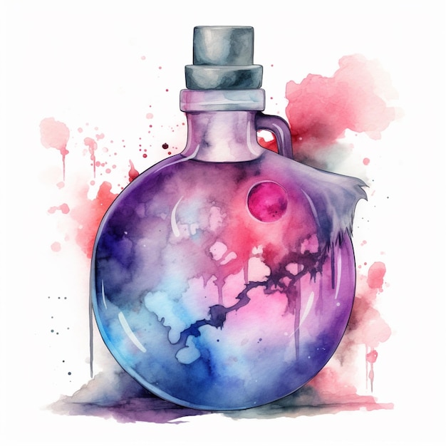 Il y a une aquarelle d'une bouteille de parfum générative ai