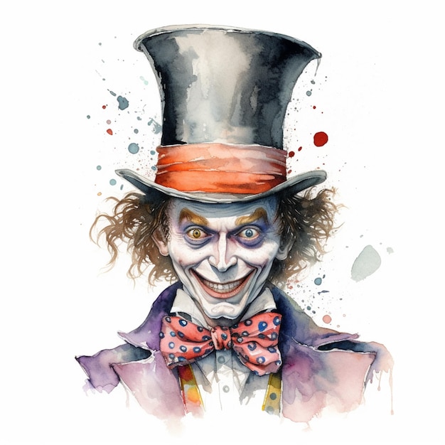 Il y a une aquarelle d'un clown portant un chapeau haut de forme générative ai