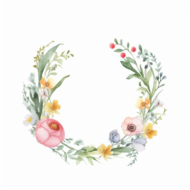 Il y a une aquarelle d'une couronne de fleurs générative ai