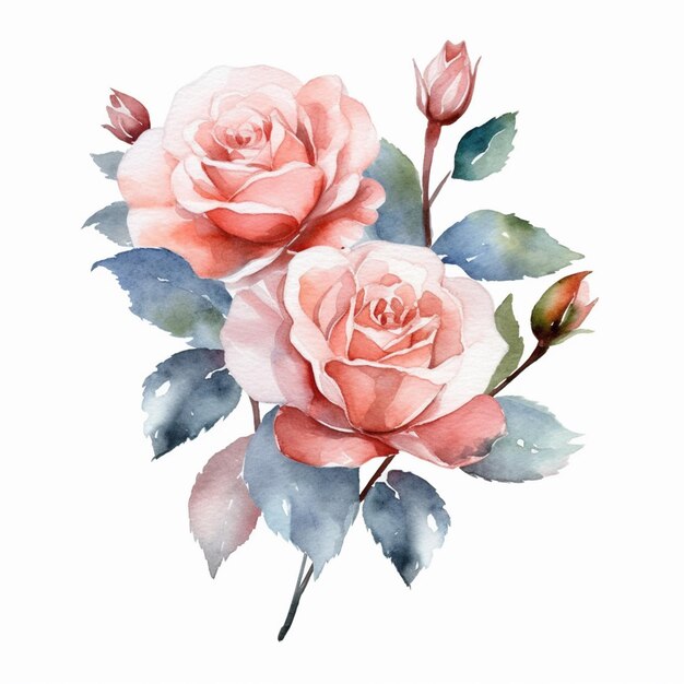 il y a une aquarelle de deux roses sur fond blanc ai générative