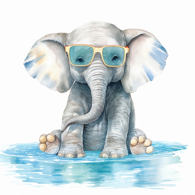 Il y a une aquarelle d'un éléphant portant des lunettes de soleil générative ai