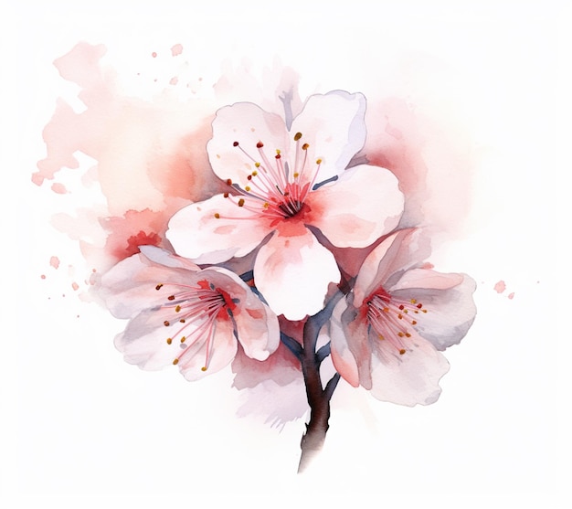 Il y a une aquarelle d'une fleur sur fond blanc ai générative