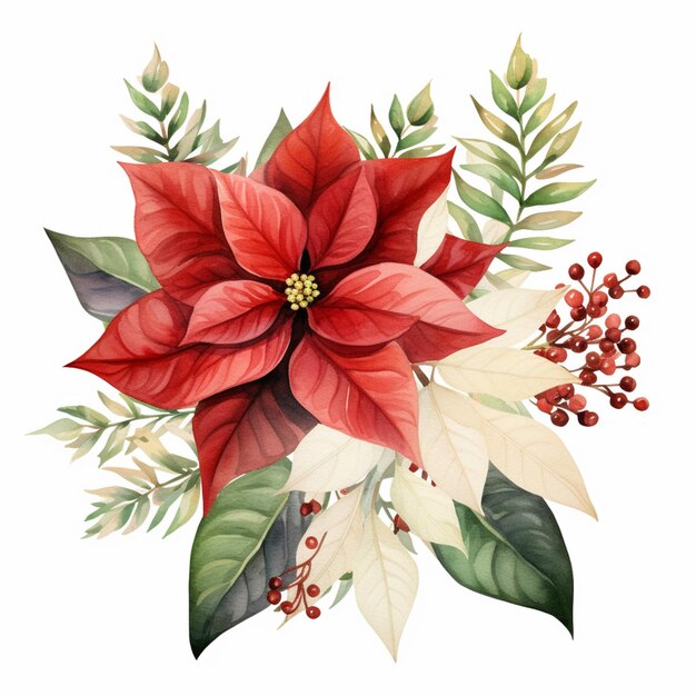 il y a une aquarelle d'une fleur de poinsettia générative ai