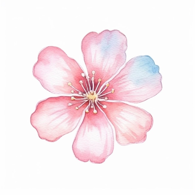 il y a une aquarelle d'une fleur rose sur fond blanc ai générative