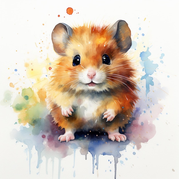 Il y a une aquarelle d'un hamster assis sur une table ai générative