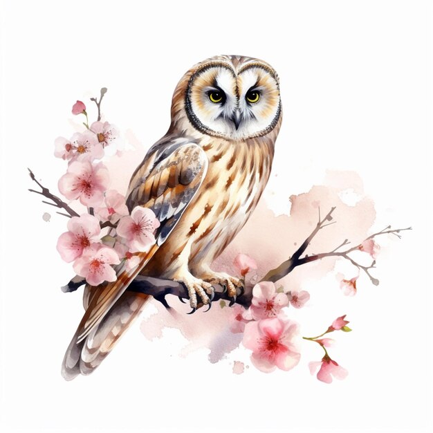 Il y a une aquarelle d'un hibou assis sur une branche générative ai