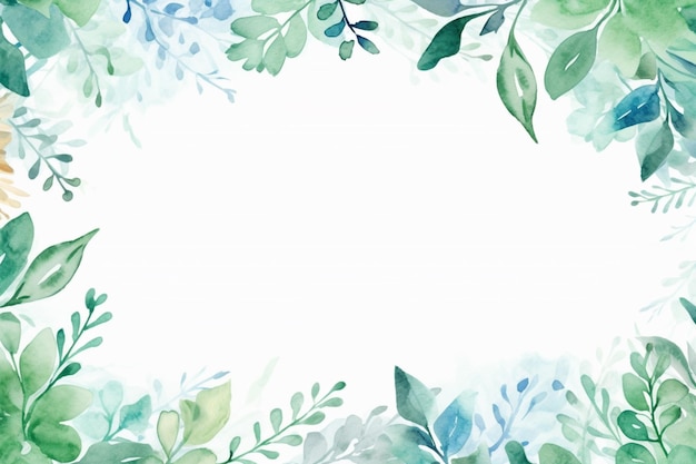 Il y a une aquarelle représentant un cadre floral vert et bleu AI Generative