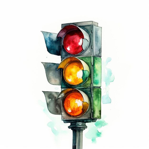 Photo il y a une aquarelle représentant un feu de circulation avec une ia générative de feu rouge