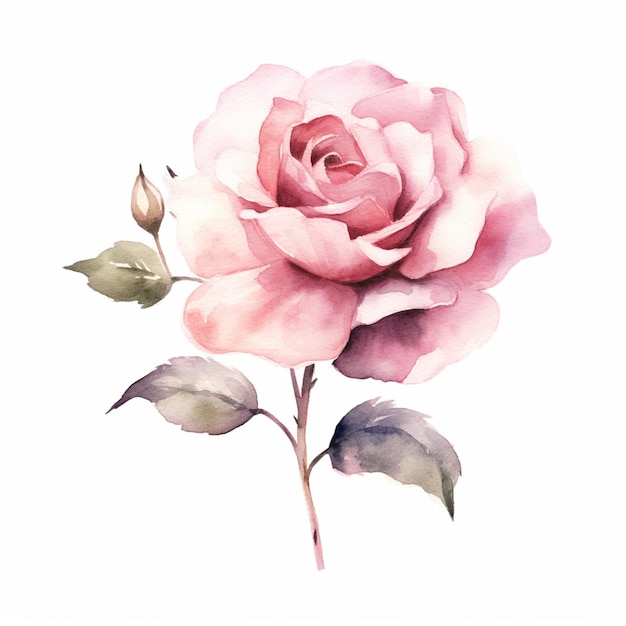 Photo il y a une aquarelle d'une rose rose sur fond blanc ai générative