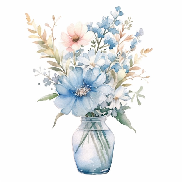 Il y a une aquarelle d'un vase avec des fleurs en ai générative