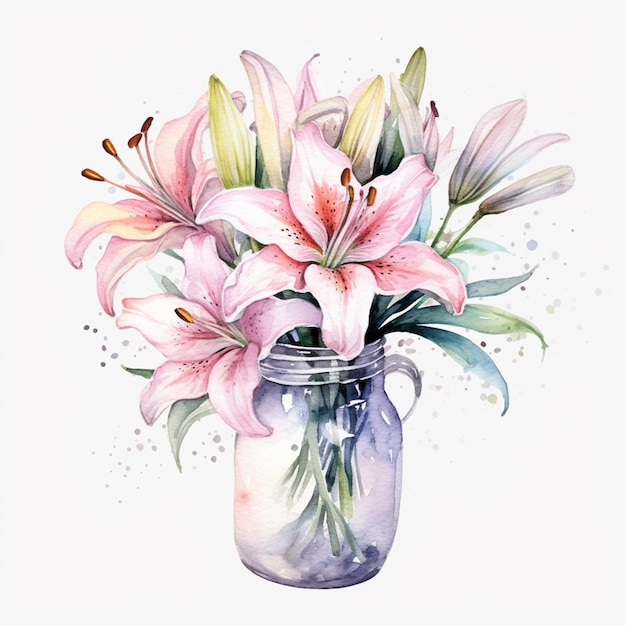 Il y a une aquarelle d'un vase avec des fleurs en ai générative