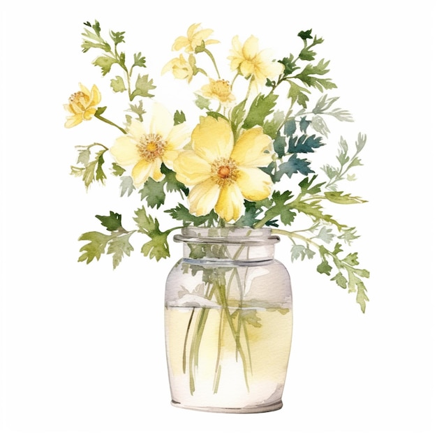 Il y a une aquarelle d'un vase à fleurs jaunes générative ai