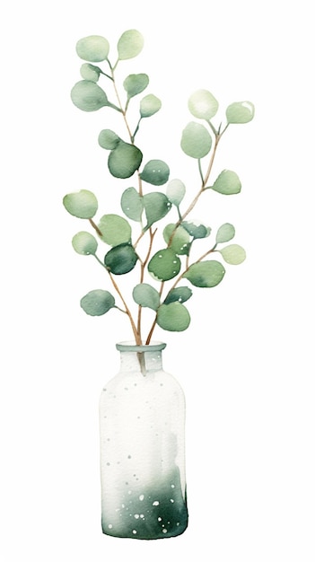 Il y a une aquarelle d'un vase avec une plante en ai générative