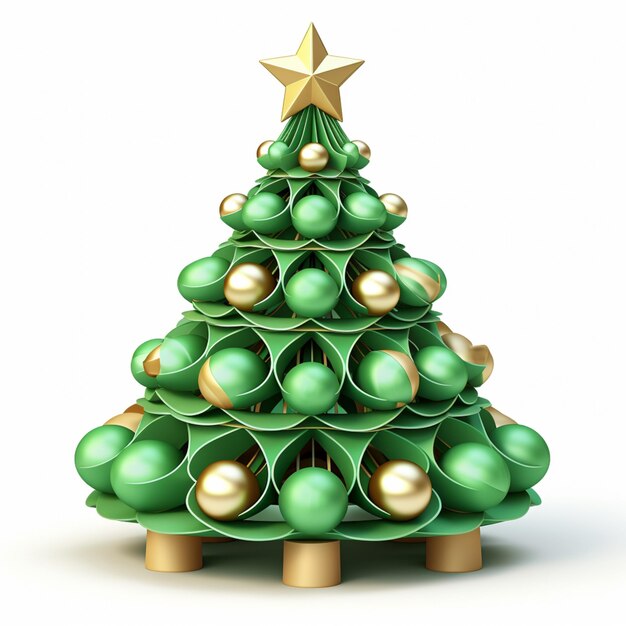 Il y a un arbre de Noël fait de décorations vertes et dorées générative ai