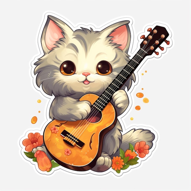 Il y a un autocollant d'un chat qui joue de la guitare.