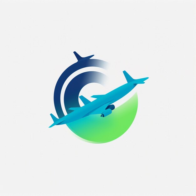 Photo il y a un avion qui vole au-dessus d'un logo circulaire avec un fond vert.