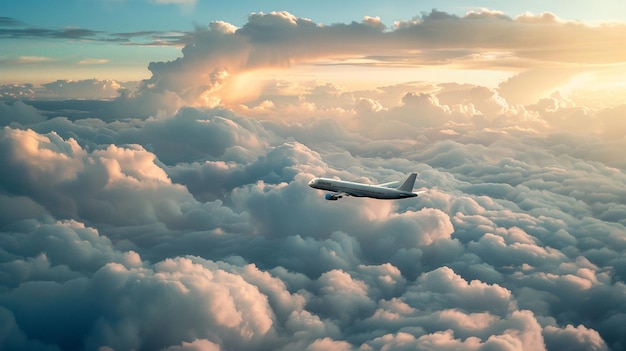 Il y a un avion qui vole à travers les nuages dans le ciel.