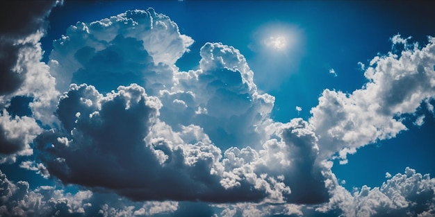 Il y a un avion volant à travers les nuages dans le ciel ai génératif