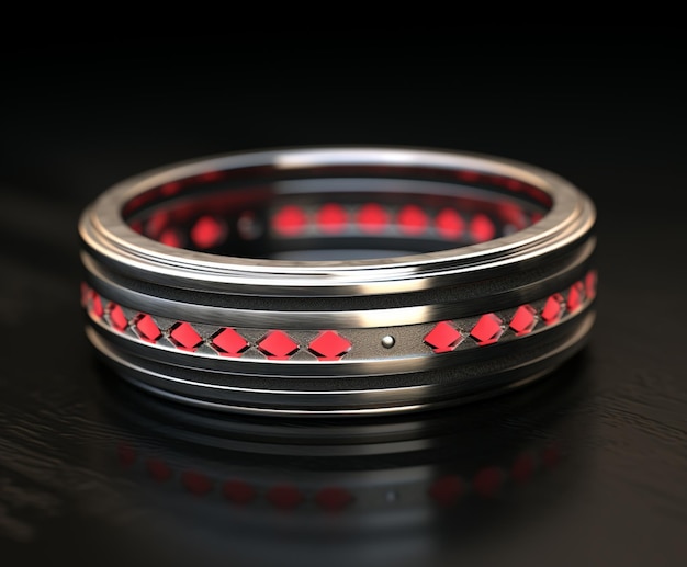 Photo il y a une bague avec des diamants rouges sur une table générative ai