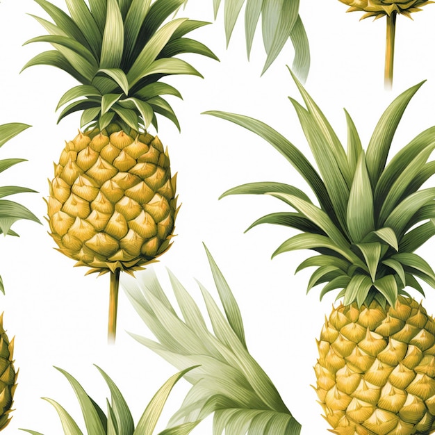 il y a beaucoup d'ananas qui sont sur fond blanc ai génératif