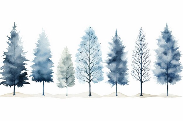 il y a beaucoup d'arbres qui sont peints à l'aquarelle générativ ai