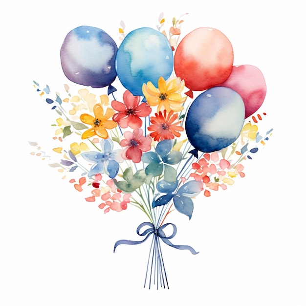 Photo il y a beaucoup de ballons et de fleurs dans l'aquarelle style génératif ai