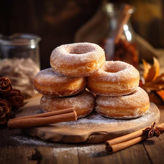 Photo il y a beaucoup de beignets sur une planche de bois générative ai