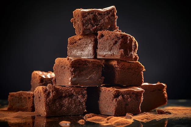 Il y a beaucoup de brownies empilés sur une table générative ai