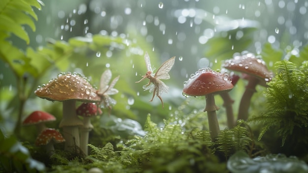 Il y a beaucoup de champignons qui poussent dans l'herbe générative ai