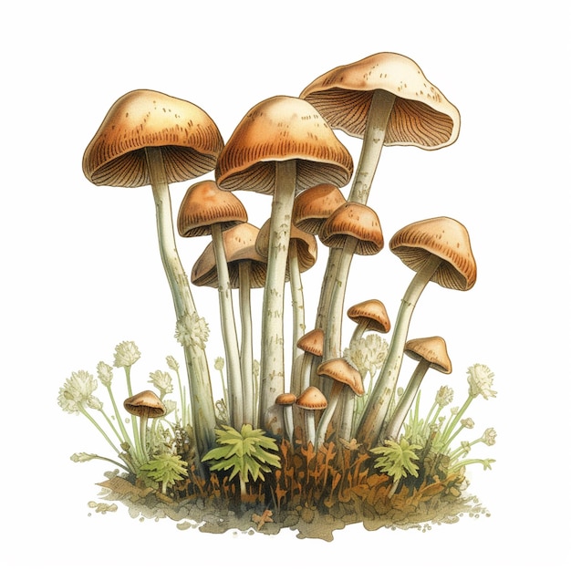 Il y a beaucoup de champignons qui poussent hors du sol.