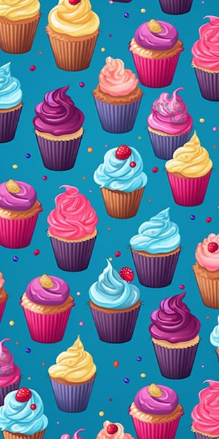 Il y a beaucoup de cupcakes avec différentes couleurs et dessins sur eux.