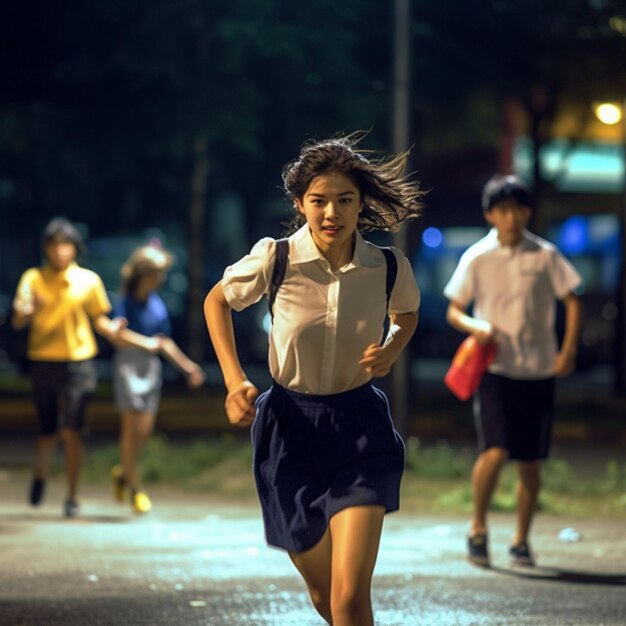 Il y a beaucoup d'enfants qui courent dans la rue la nuit.