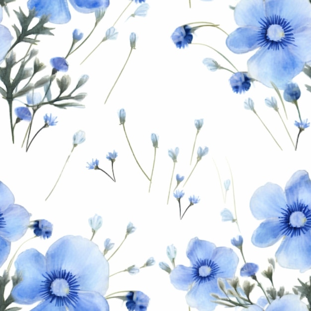 Il y a beaucoup de fleurs bleues sur un fond blanc génératif ai