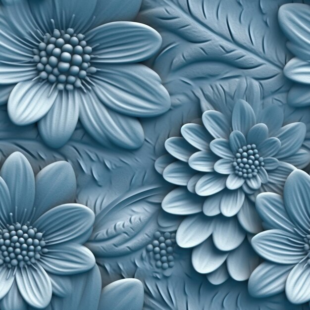 Il y a beaucoup de fleurs bleues qui sont sur un mur génératif ai