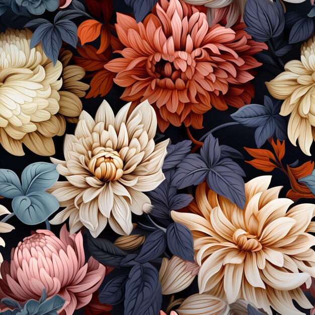 Il y a beaucoup de fleurs de couleurs différentes qui sont sur un fond noir ai générative