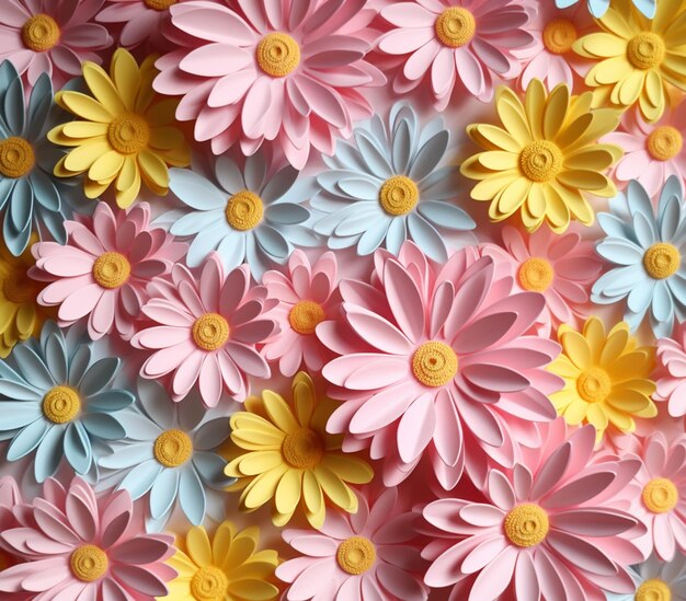 il y a beaucoup de fleurs en papier de couleurs différentes sur une table ai générative