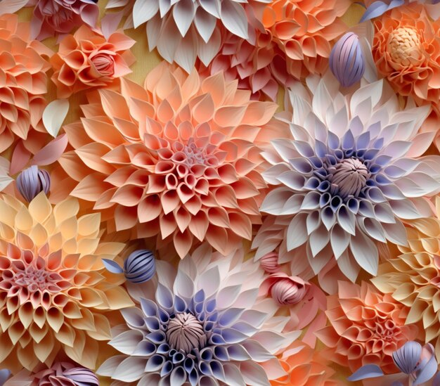 Il y a beaucoup de fleurs de papier de différentes couleurs sur un mur génératif ai