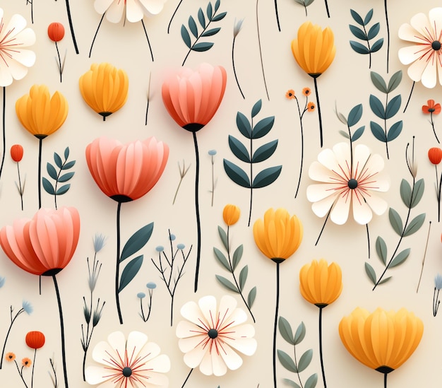 Photo il y a beaucoup de fleurs de papier qui sont sur un mur génératif ai