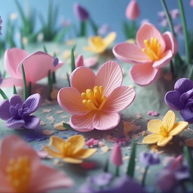 Il y a beaucoup de fleurs qui sont sur un gâteau avec du glaçage générative ai