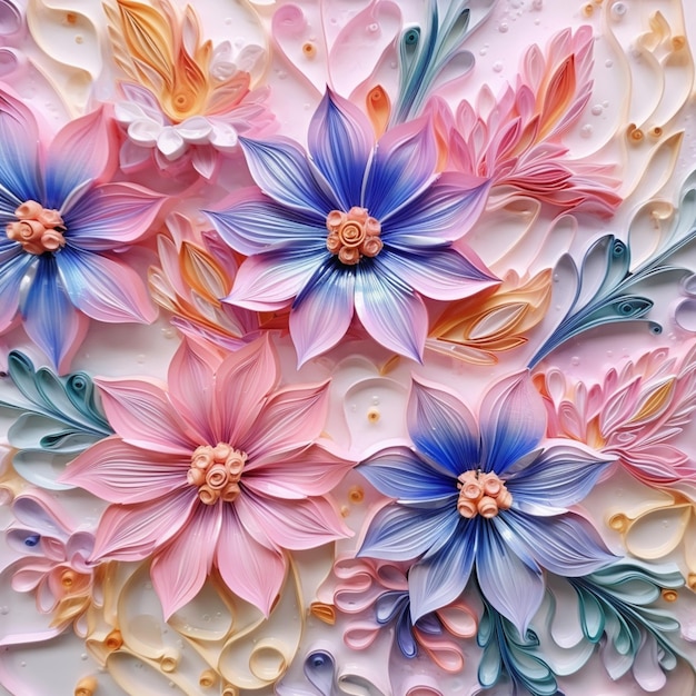 Il y a beaucoup de fleurs qui sont sur un papier avec un fond blanc ai génératif