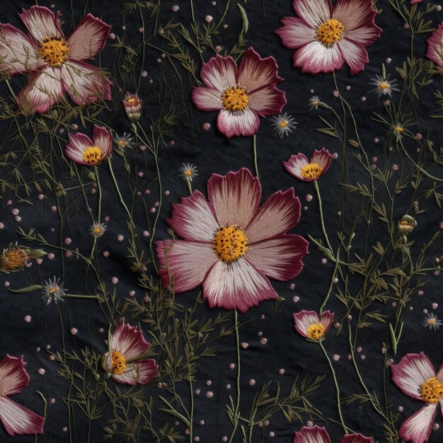 Photo il y a beaucoup de fleurs qui sont sur une surface noire ai générative