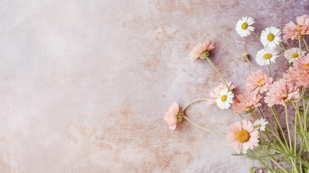 il y a beaucoup de fleurs qui sont sur une table avec un fond gris ai génératif