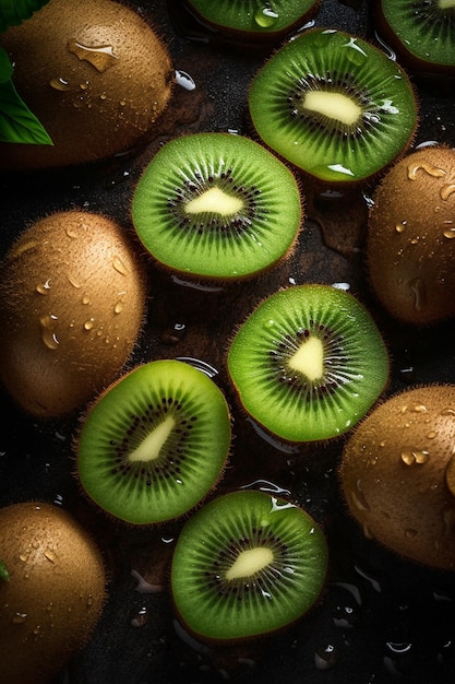 Il y a beaucoup de kiwis qui sont assis sur une table générative ai