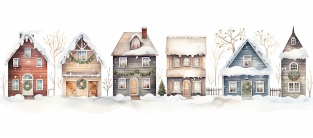 Il y a beaucoup de maisons couvertes de neige.