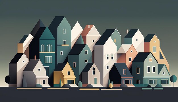 Il y a beaucoup de maisons qui sont peintes dans différentes couleurs générative ai