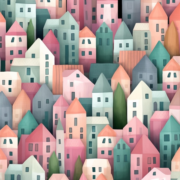 Il y a beaucoup de maisons qui sont peintes dans différentes couleurs générative ai