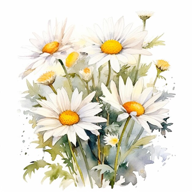 Il y a beaucoup de marguerites blanches qui sont dans un groupe génératif ai